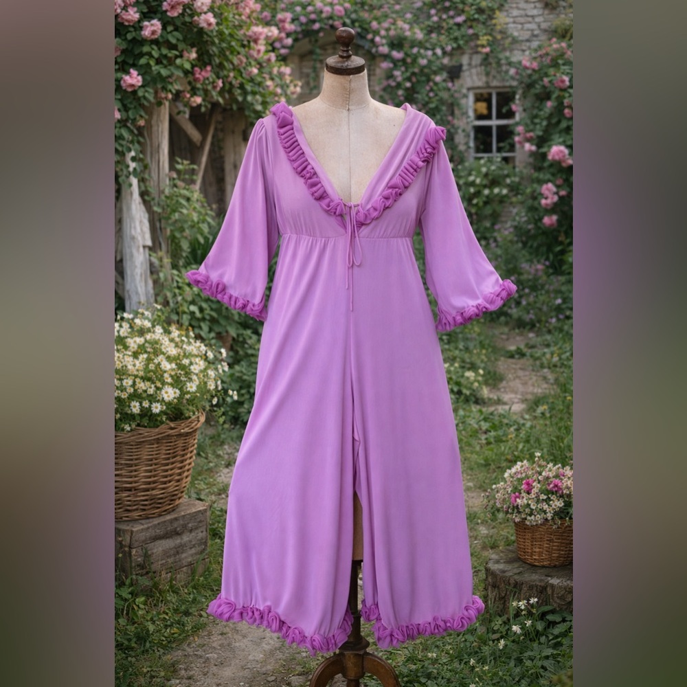 Vintage 1960s RARE Pink Ruffled Loungewear Jumpsuit